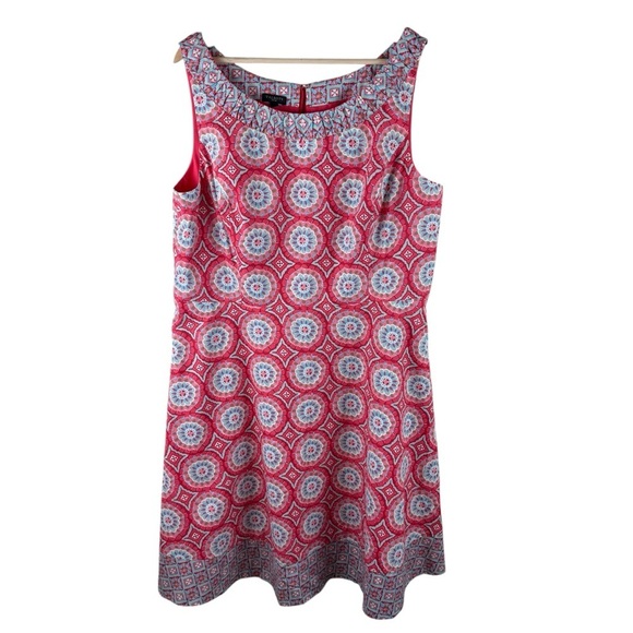 Talbots Coral Turquoise Mixed Geo Print Fit And Flare Midi Dress sz 16 Petite - Picture 2 of 9